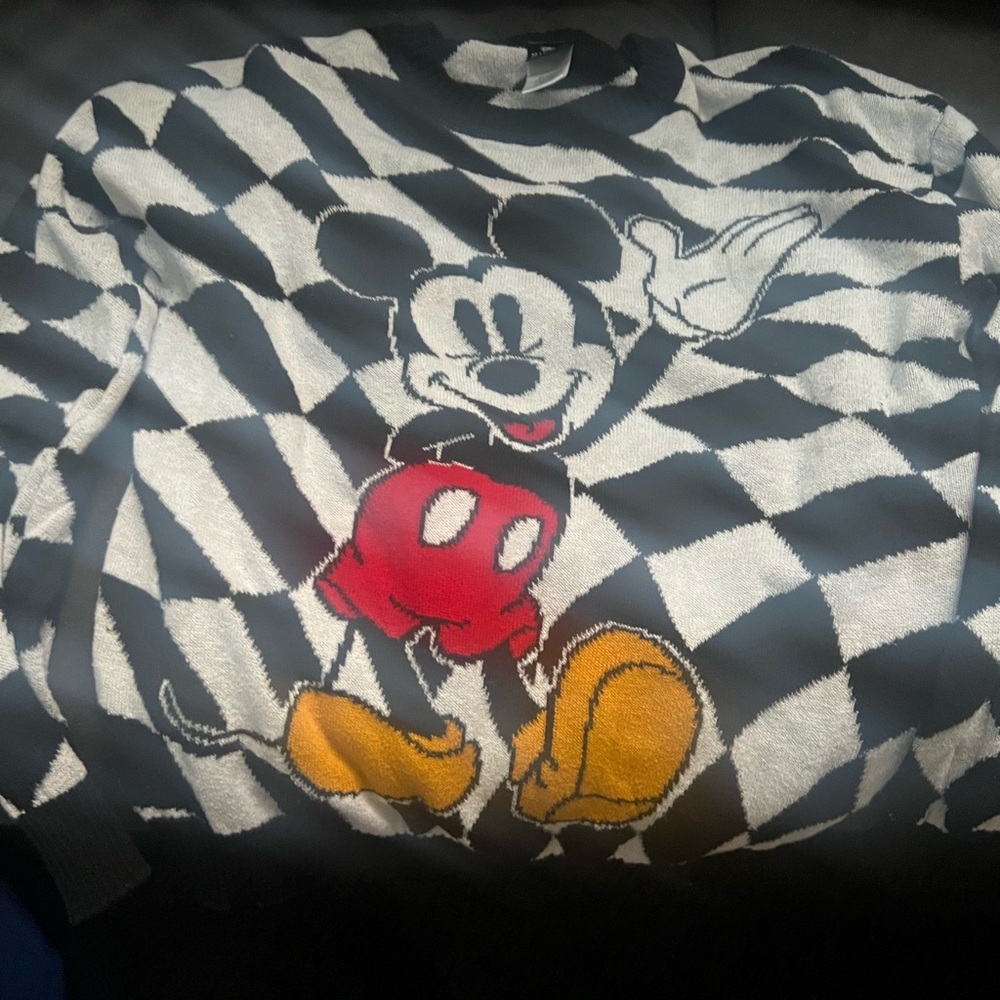 Disney brand Mickey Mouse Black and white checkered sweater- women’s medium